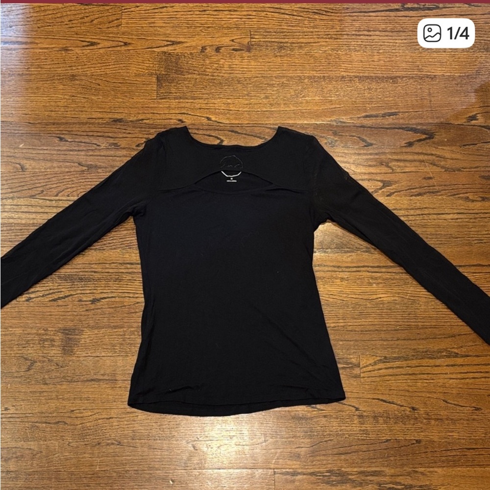 INC International Concepts Elegant Black Mesh Long Sleeve Top